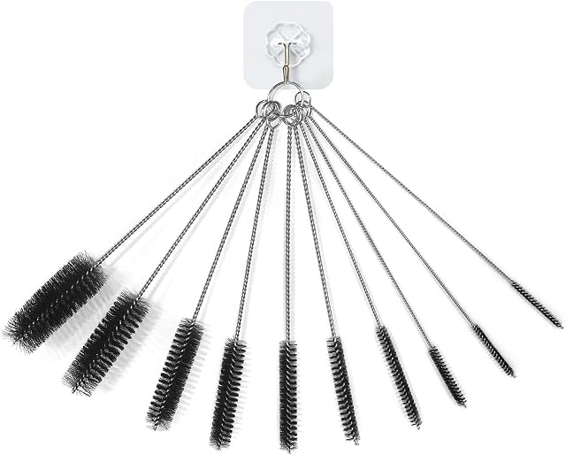 10 Pcs Tube Brush Nylon Bottle Pipe Cleaner Set with Self Adhesive Hooks Bottle Cleaning Brush, Brushes for Small Spaces Multi-Size Straw