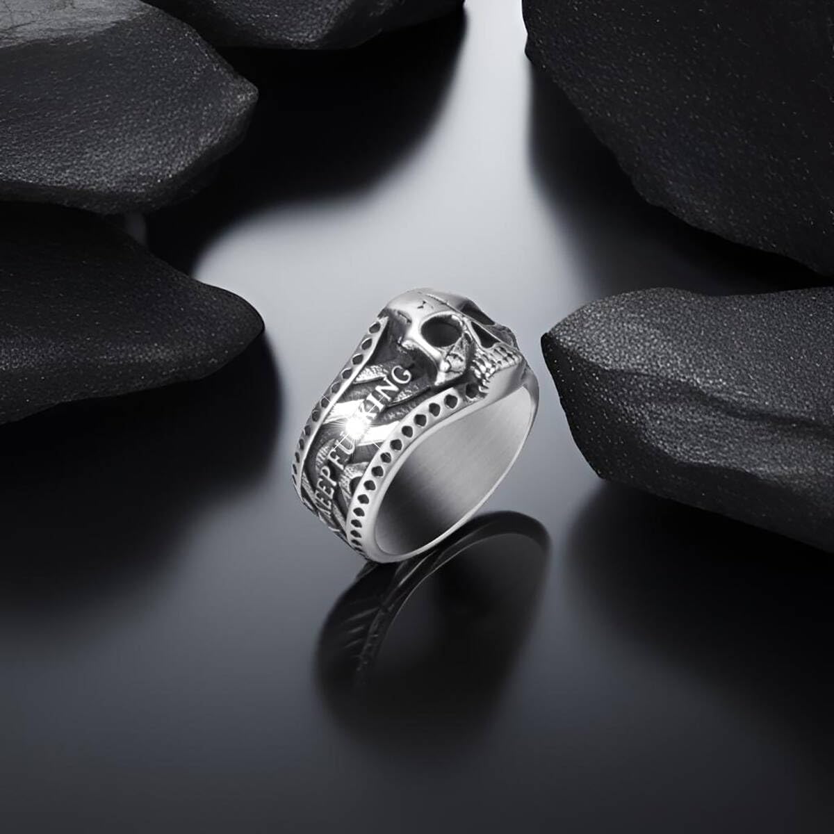 Vintage Ring Stainless Steel Gothic Skull Rings for Men Boy Band Silver Skeleton Cocktail Party Biker Ring Size 8-13 - Image 2