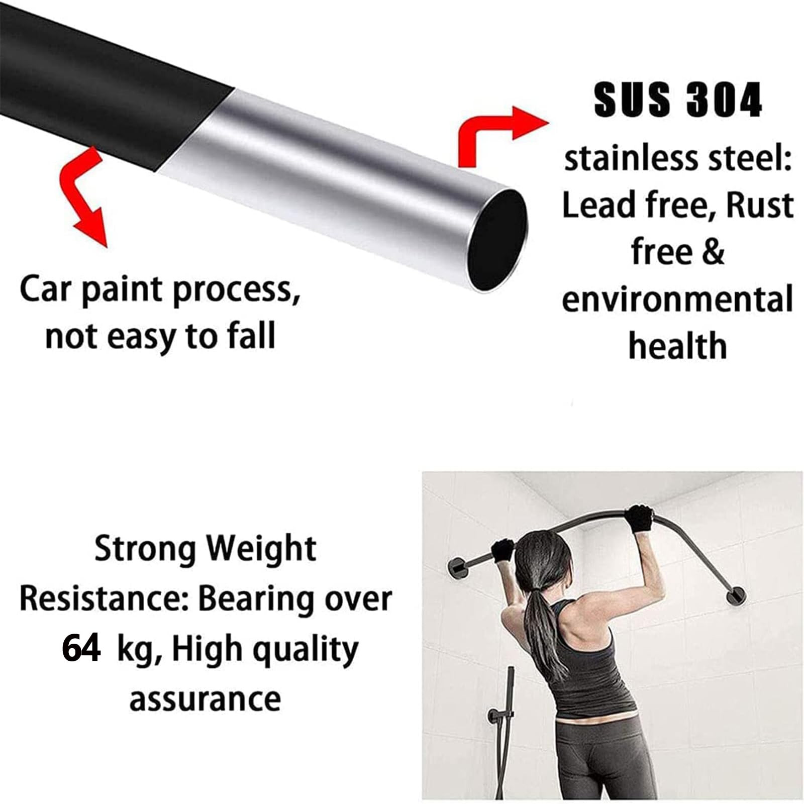 Tringle Rideau Douche Angle, Barre Douche Angle, Tringle Rideau Douche Extensible pour Salle De Bain, Baignoire, Magasin De Vêtements(Size:D 70-95cm x 105-165cm,Color:Noir)