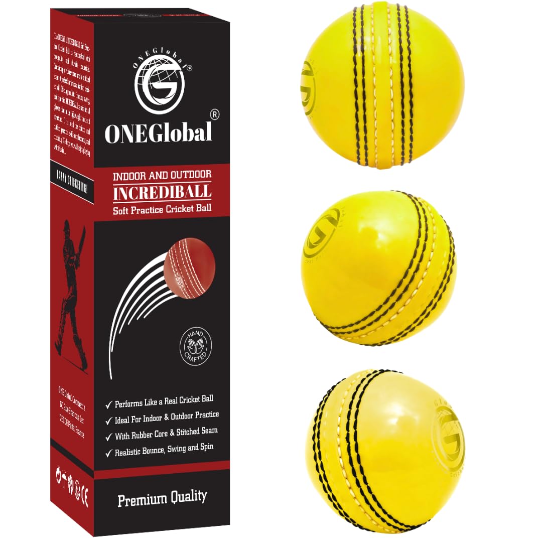 Soft Rubber Cricket Ball for Practice | Outdoor &amp; Indoor Practice Cricket Ball with Core &amp; Stitched Seam | Realistic Feel, True Bounce &amp; Swing for Practice, Honing Skills &amp; Family Fun