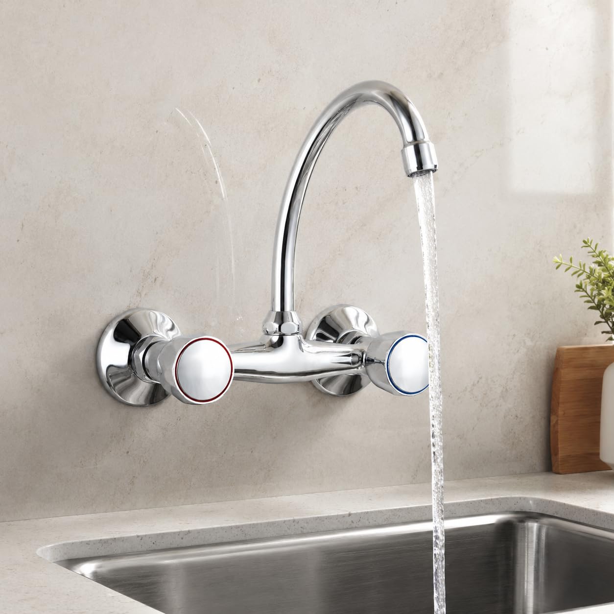 Grifo Cocina de Pared para Fregadero 15 cm, Caño Alto Bimando, AQG Zantes