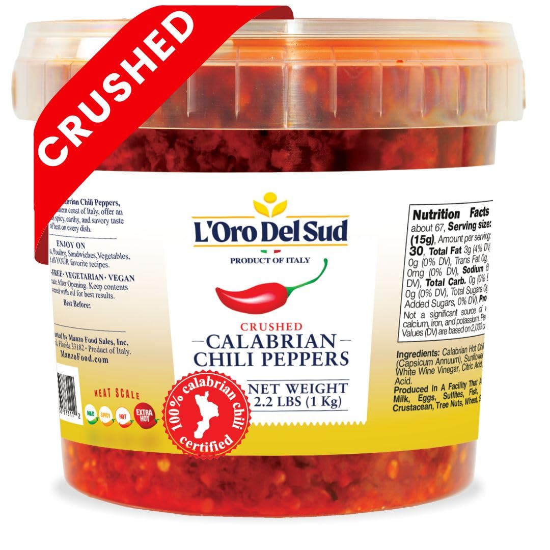 Crushed Calabrian Chili Peppers Paste, 2.2 lb (1 kg) Spread, Chopped, Grown and Packed in Calabria Italy, Authentic Italian, Spicy and Savory Taste,