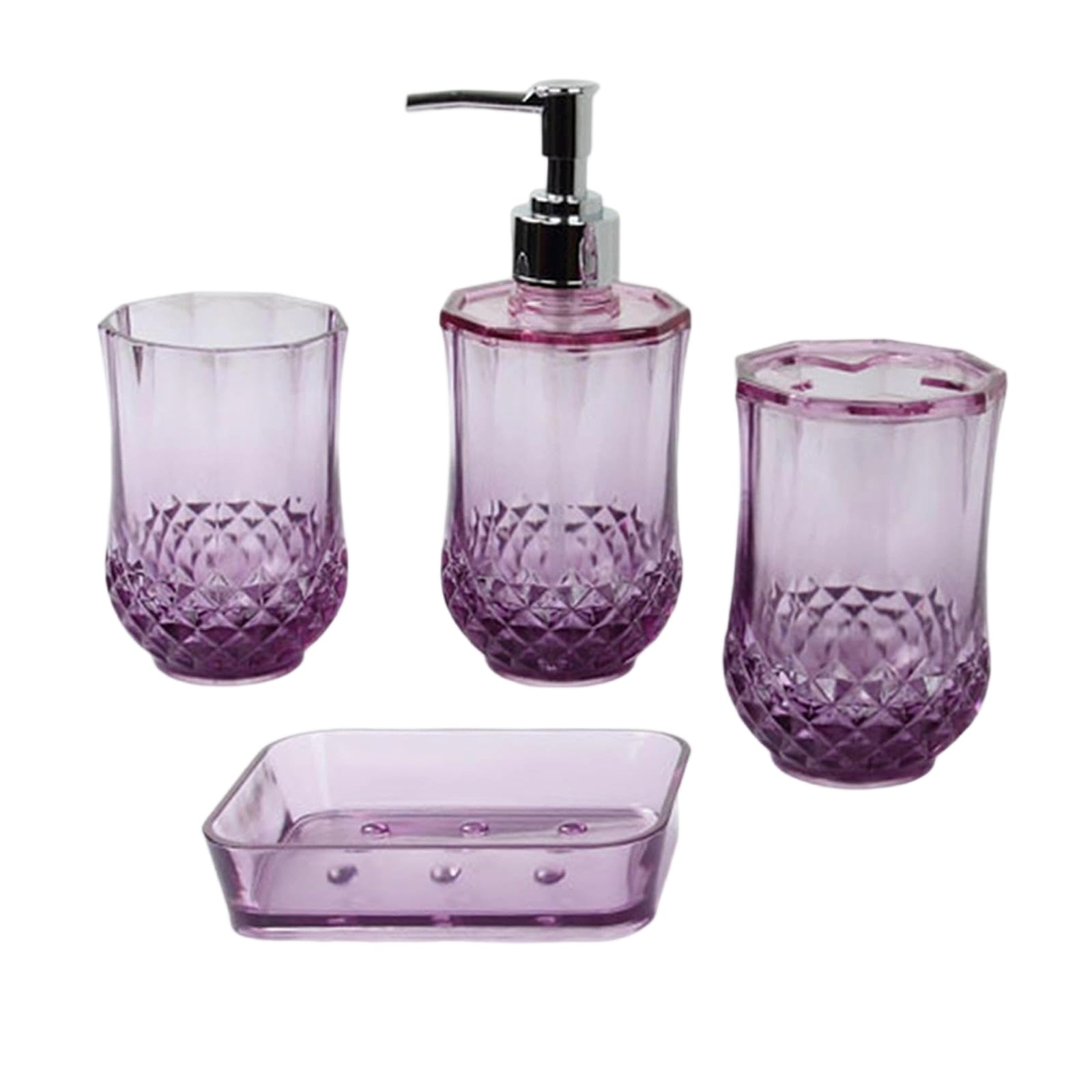 Uqezagpa Transparent Purple Bathroom Organizers Set 4Pcs Toothbrush Holder Soap Tray Control Easy Maintenance Bathroom Countertop Storage Acrylic Soap & Cream Dispenser