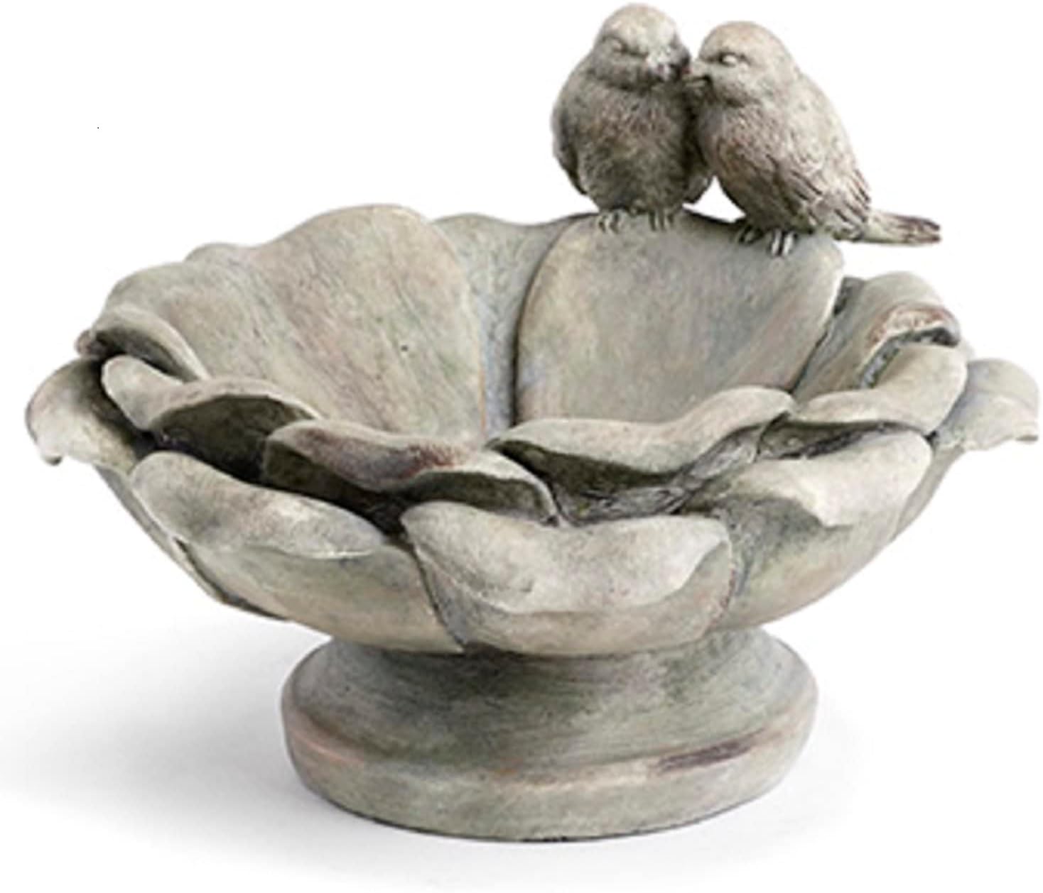 Birds Perched Patina Grey 9 x 6 Inch Resin Decorative Indoor Outdoor Garden Bird Bath