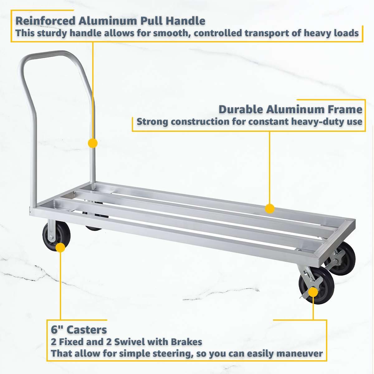 Mobilny aluminiowy stojak do przechowywania 50 x 152 cm, nośność 725 kg, wytrzymała platforma do przechowywania na kółkach z uchwytem i kółkami, certyfikowany przez NSF aluminiowy stojak do kuchni