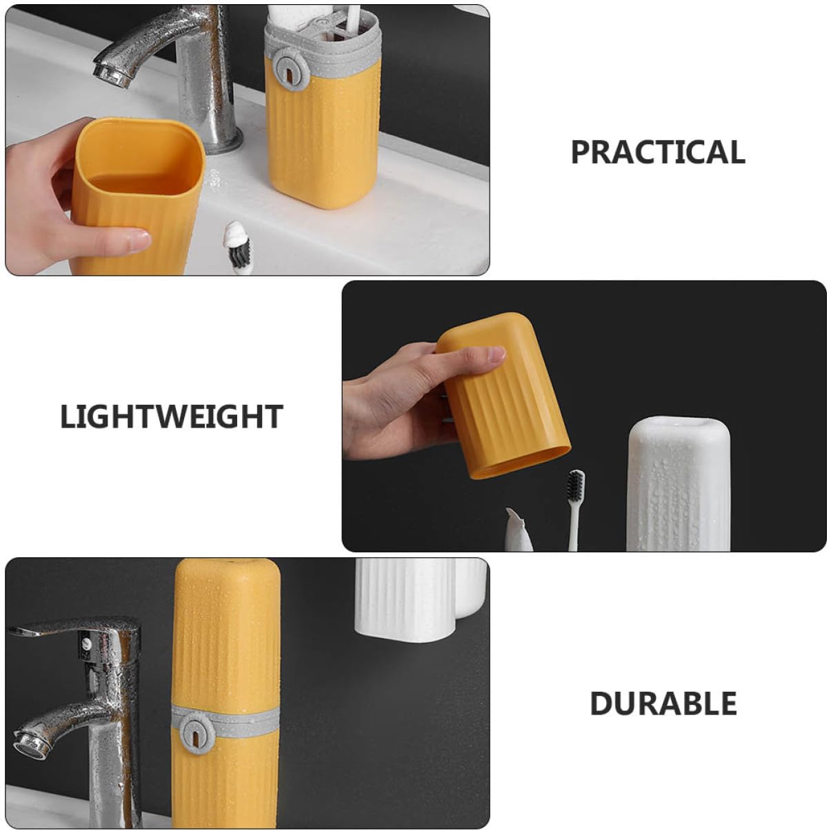 minkissy Juego de 4 Vasos de Enjuague bucal, Bolsa de Transporte con imán para Cepillo de, Amarillo, 21X7.5X7.5CM, Organizador de Bolsas
