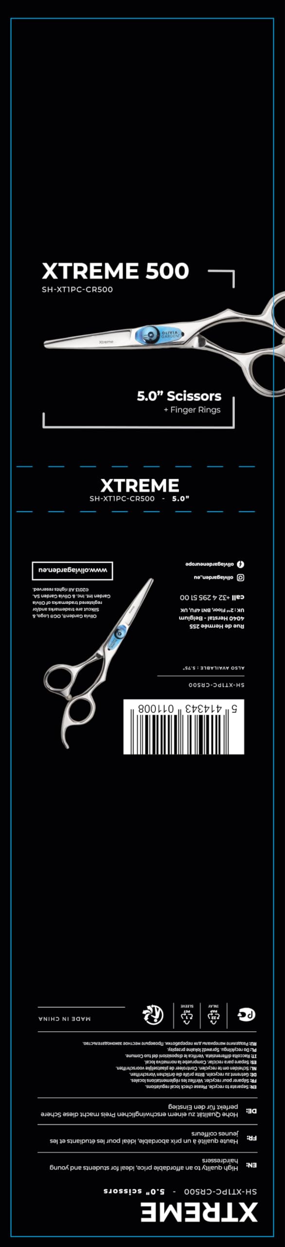 Olivia Garden Xtreme 5.0" - Nożyczki dla Praworęcznych - Ergonomiczny Uchwyt, Regulowane Napięcie, Idealne dla Początkujących i Studentów