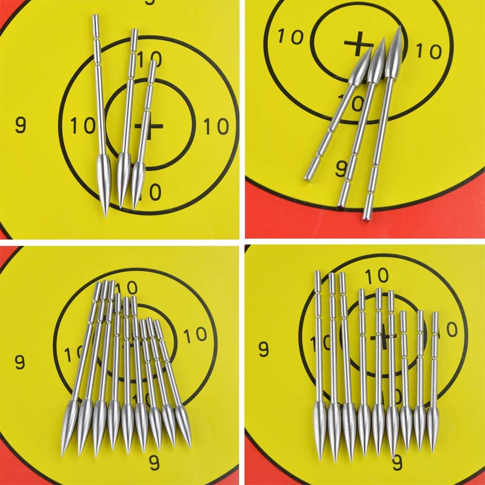 12pcs Tiro con Arco Punta de Flecha Caza Inserción Punta de Flecha Práctica Punta Ancha Punta de Punta de Acero Inoxidable para ID 3.2mm Eje de Flecha