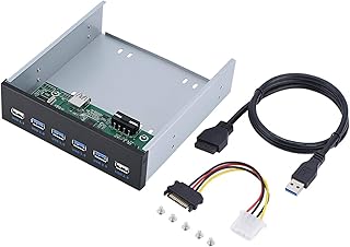 6-Ports 5.25 inch Metal Front Panel USB Hub, USB 3.0 & 2-Port USB 2.0 6 Interface Metal Front Panel USB Hub Fits Any 5.25 Computer Case Front Bay