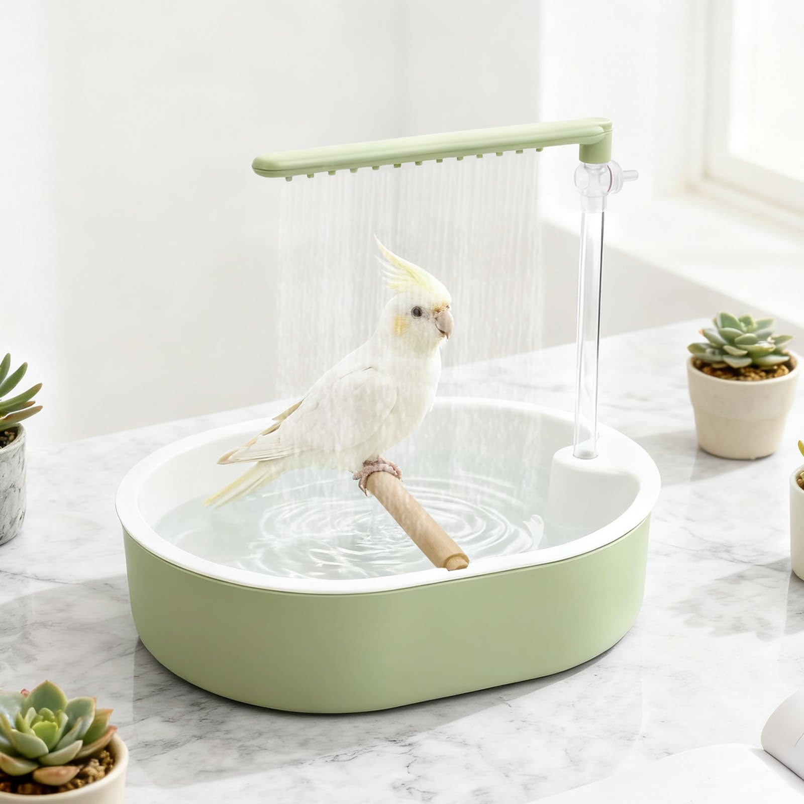 Douche pour oiseaux perruches, baignoire automatique pour oiseaux avec débit d'eau réglable, circuit d'alimentation USB, abreuvoir à oiseaux avec 26 sorties d'eau pour perruches ondulées