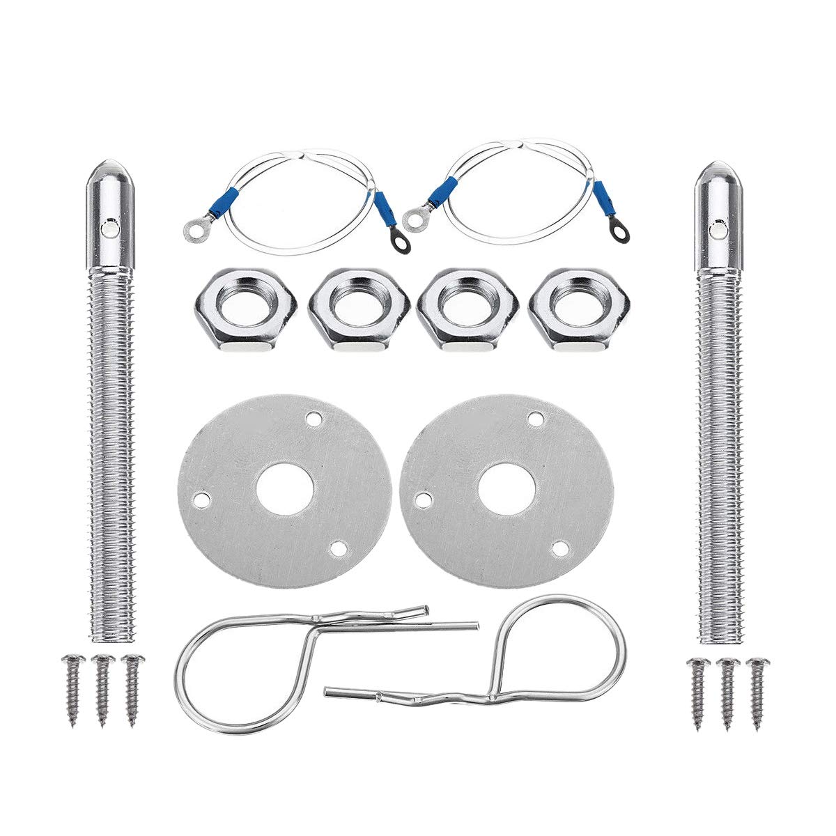 Bloepum Universal Mount Bonnet Hood Pin Lock Latch Kit Racing Sport Car Alloy Silver