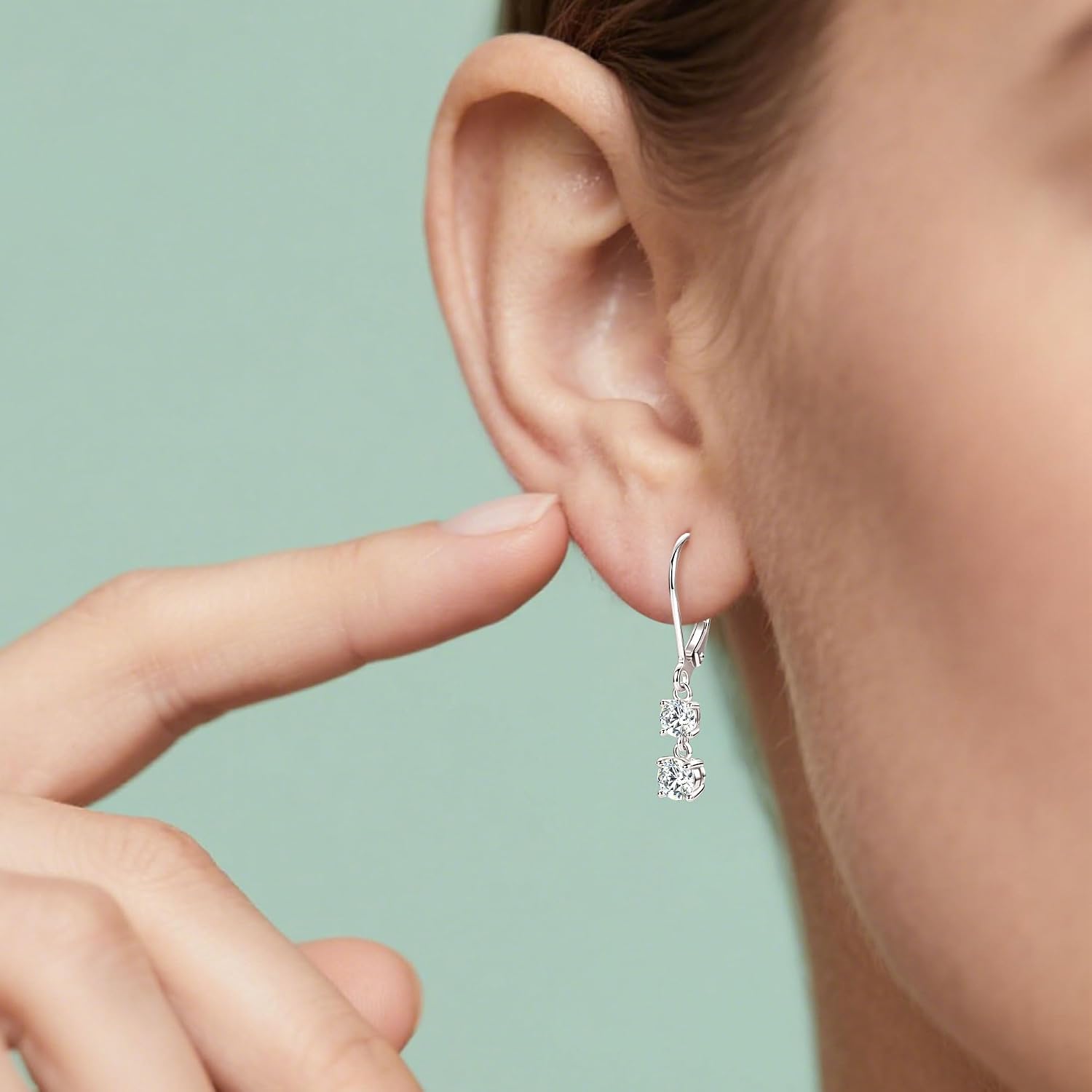 Moissanite Earrings for Women, Sterling Silver Dangle Earrings D Color Brilliant Round Cut Earring Moissanite Leverback Drop Earrings