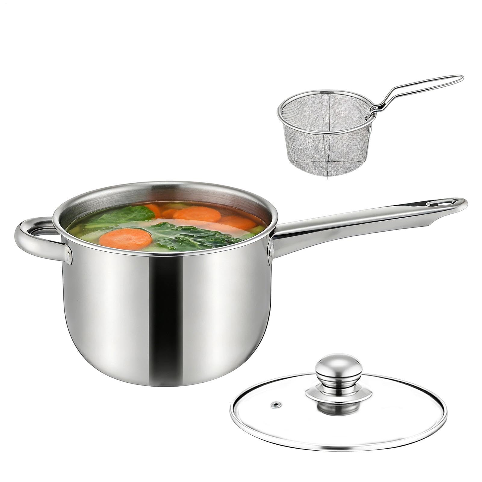 Casserole profonde compacte – Mini friteuse en acier inoxydable, petit panier, cuisine, poisson, poulet, pique-nique, fête, passoire portable, pour induction | Outil pour hayon