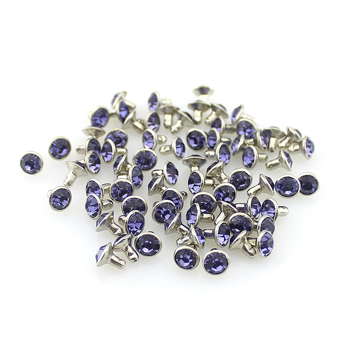 homeemoh 100 Sets 7mm Colorful Rhinestone Leather Rivets, Crystal Metal Rapid Rivets Double Cap Studs Rivets for DIY Leathercraft Shoes Wallet Clothes Bags Decoration,Light Purple