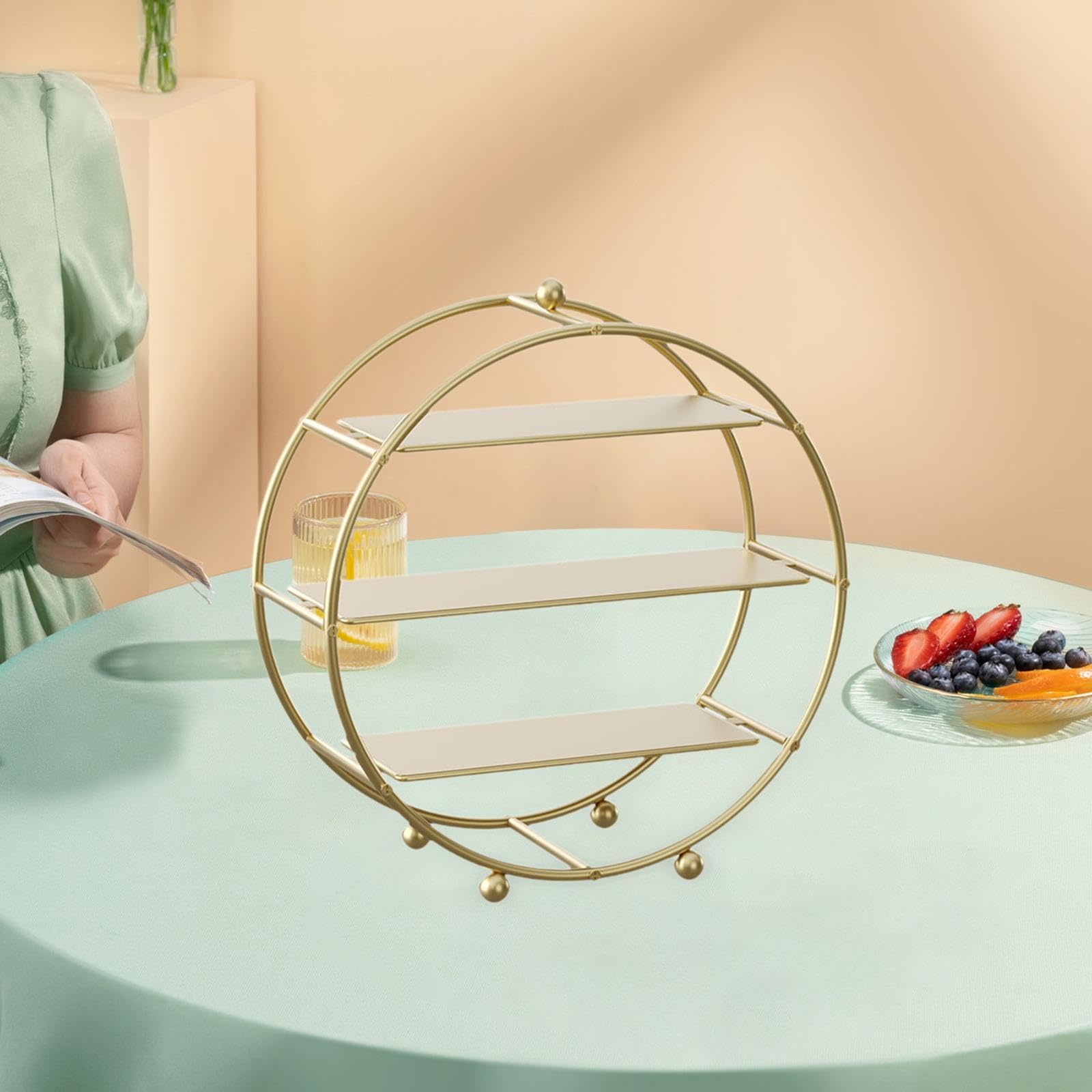 perfk Soporte para Magdalenas de 3 Niveles, Bandeja para Servir escalonada, Soporte Moderno para Galletas, postres, Soporte para Magdalenas para Cocina, Oro