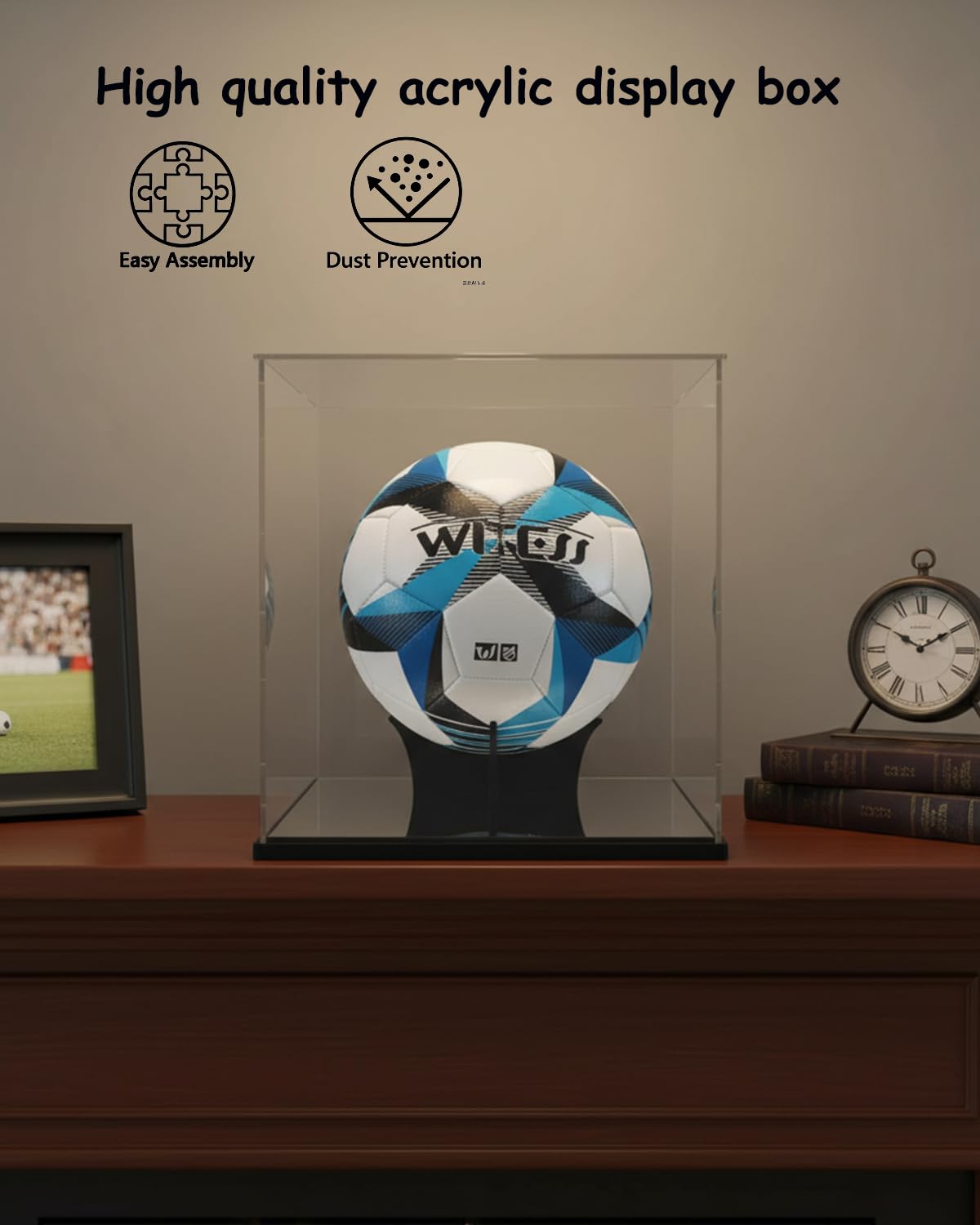 Voetbal vitrine acryl met led, UV-bescherming, basketbal vitrine, transparante display box voor ondertekende voetbal, volleybal, collectibles, sport memorabilia-28x28x30cm