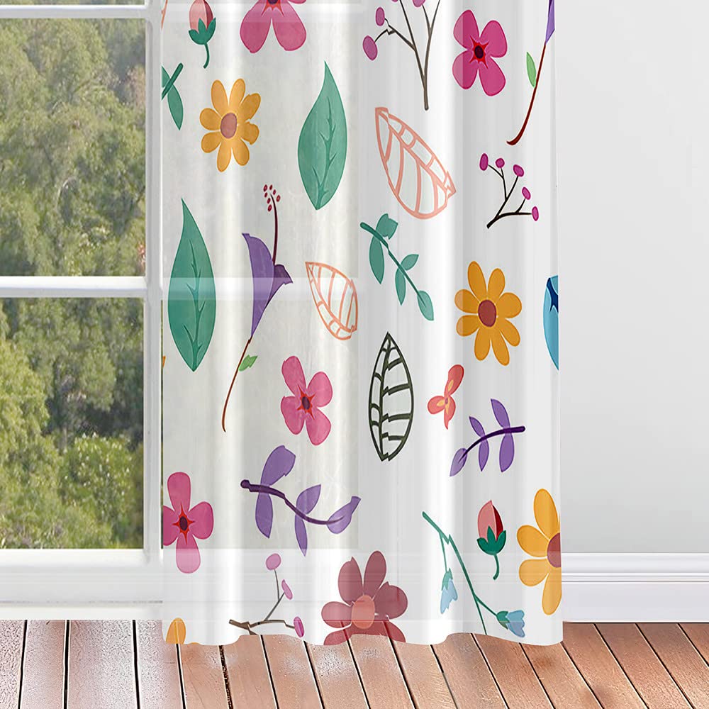 Surwin Gardinen 140x244cm - 3D Löwenzahn Druck Vorhänge Weiß Polyester