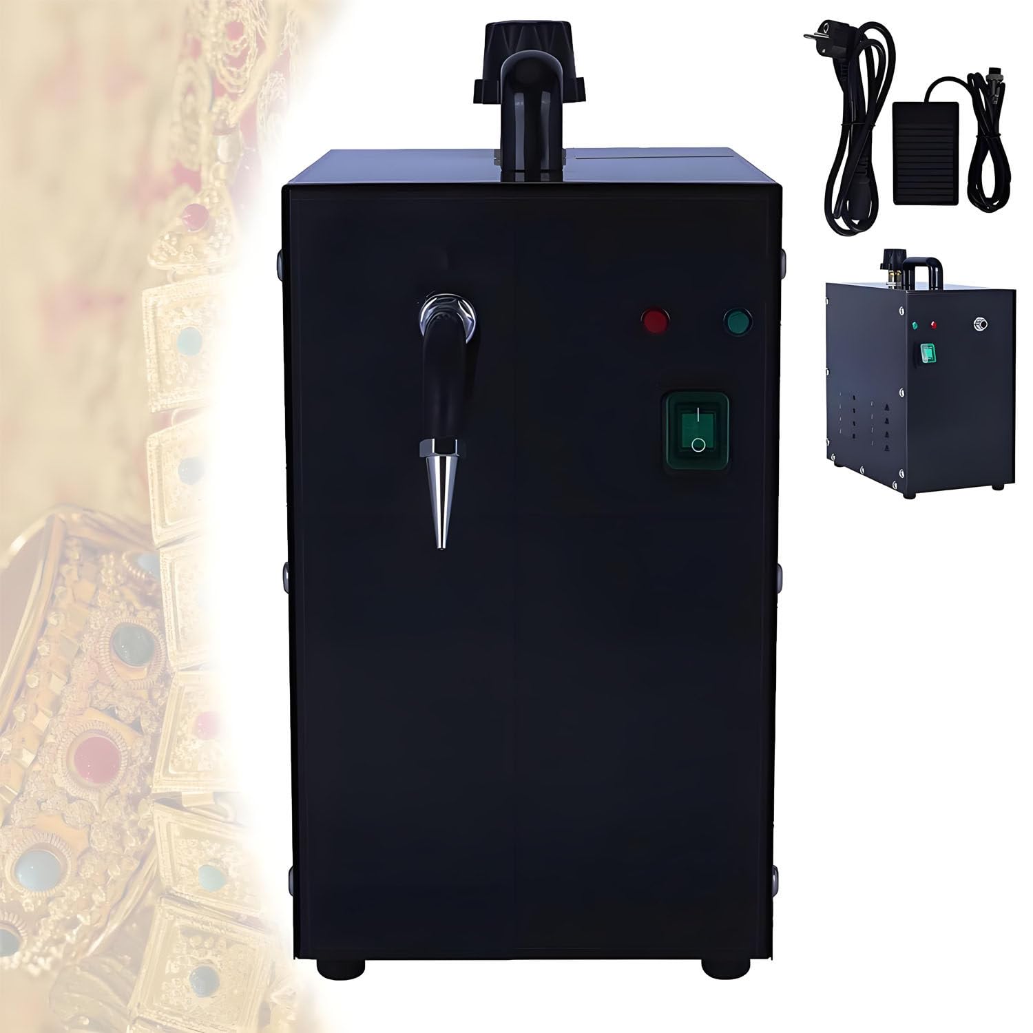 Limpiador Vapor Pro Joyas Acero, 2L 1300W Black | Vapor 275°F limpia plata, oro & metales. 8 min calentamiento. Ideal para joyerías & talleres. Gran capacidad.