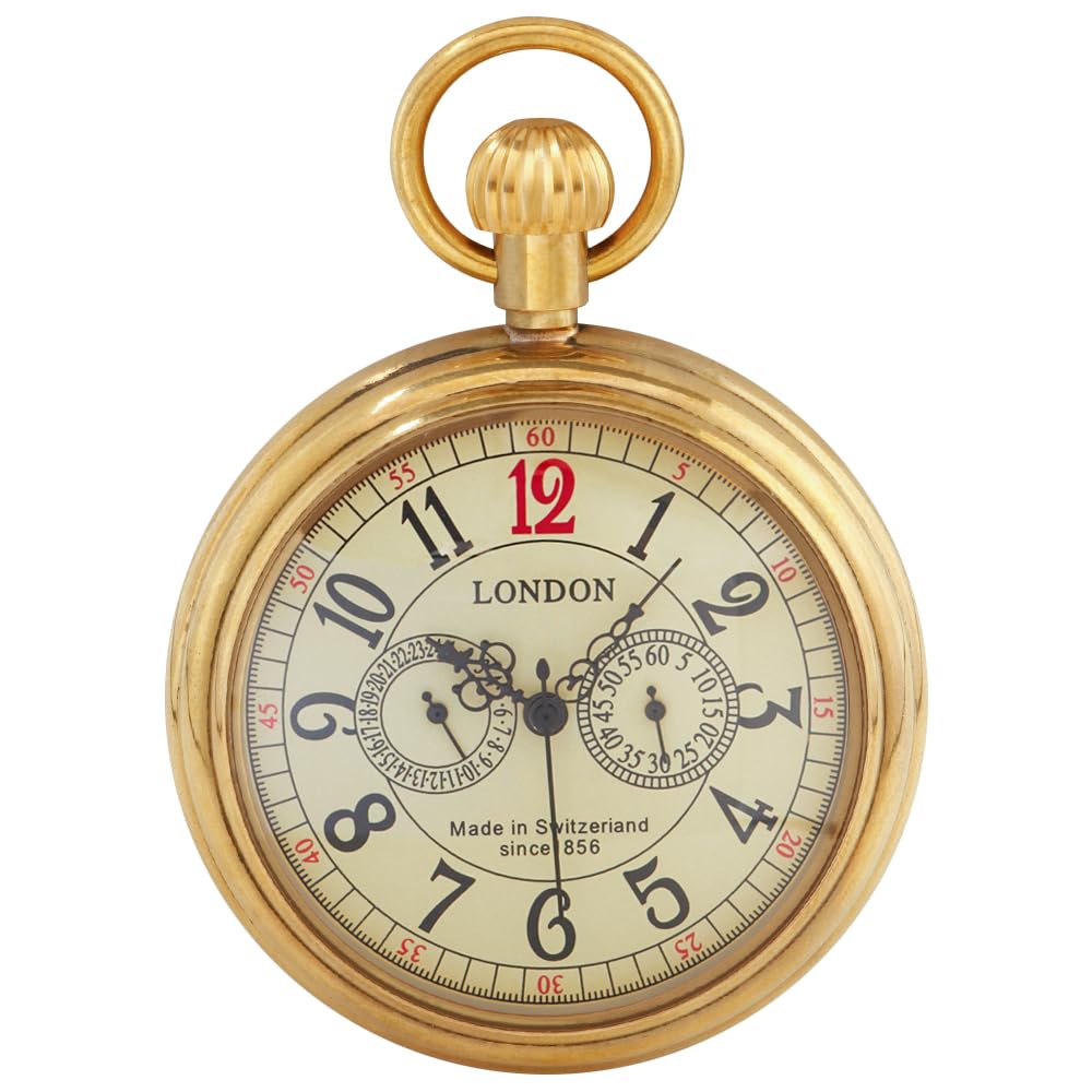 Tiong Vintage Copper Stainless Steel London Design Mechanical Hand-Wind Engraved Pocket Watch Mens Watches