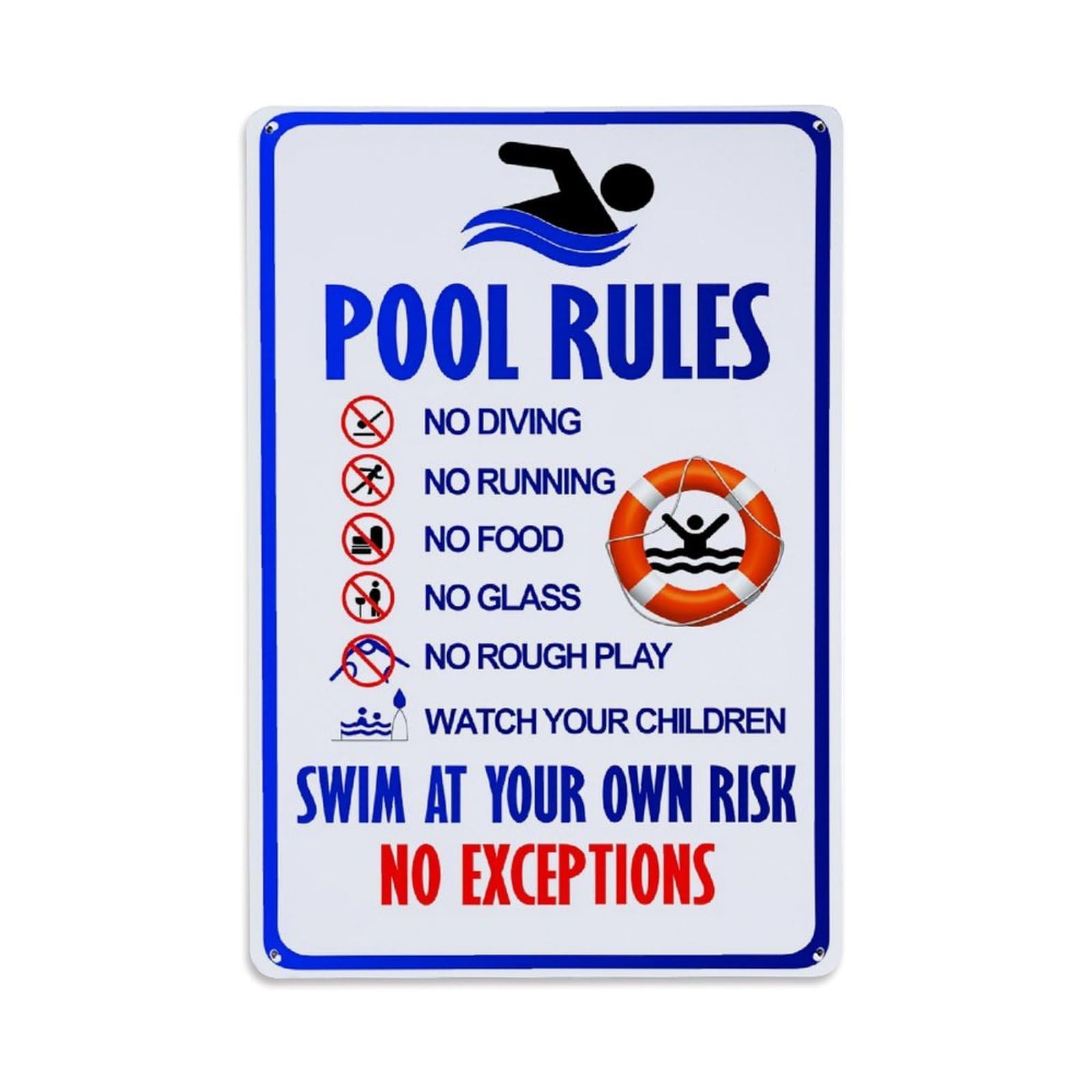 Lzwbntey Vintage Pool Rules Sign With Icons Metal Tin Sign Retro Wall Decor For Home Bar Garage Cafe, Indoor & Outdoor Decorative Metal Poster, 8X12 Inch