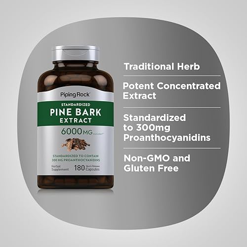 Miniatura 4 de Piping Rock Cápsulas de extracto de corteza de pino | 6000 mg | 180 cápsulas | Suplemento estandarizado | Sin OMG, sin gluten