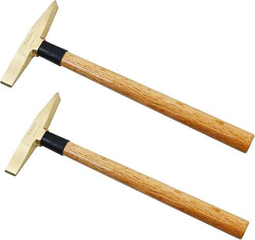 Miniatura 7 de WEDO Juego de martillo de soldadura de latón de 2 piezas, 5.29 oz+10.58 oz, mango de madera, martillo escalador, martillo astillado, forjado a