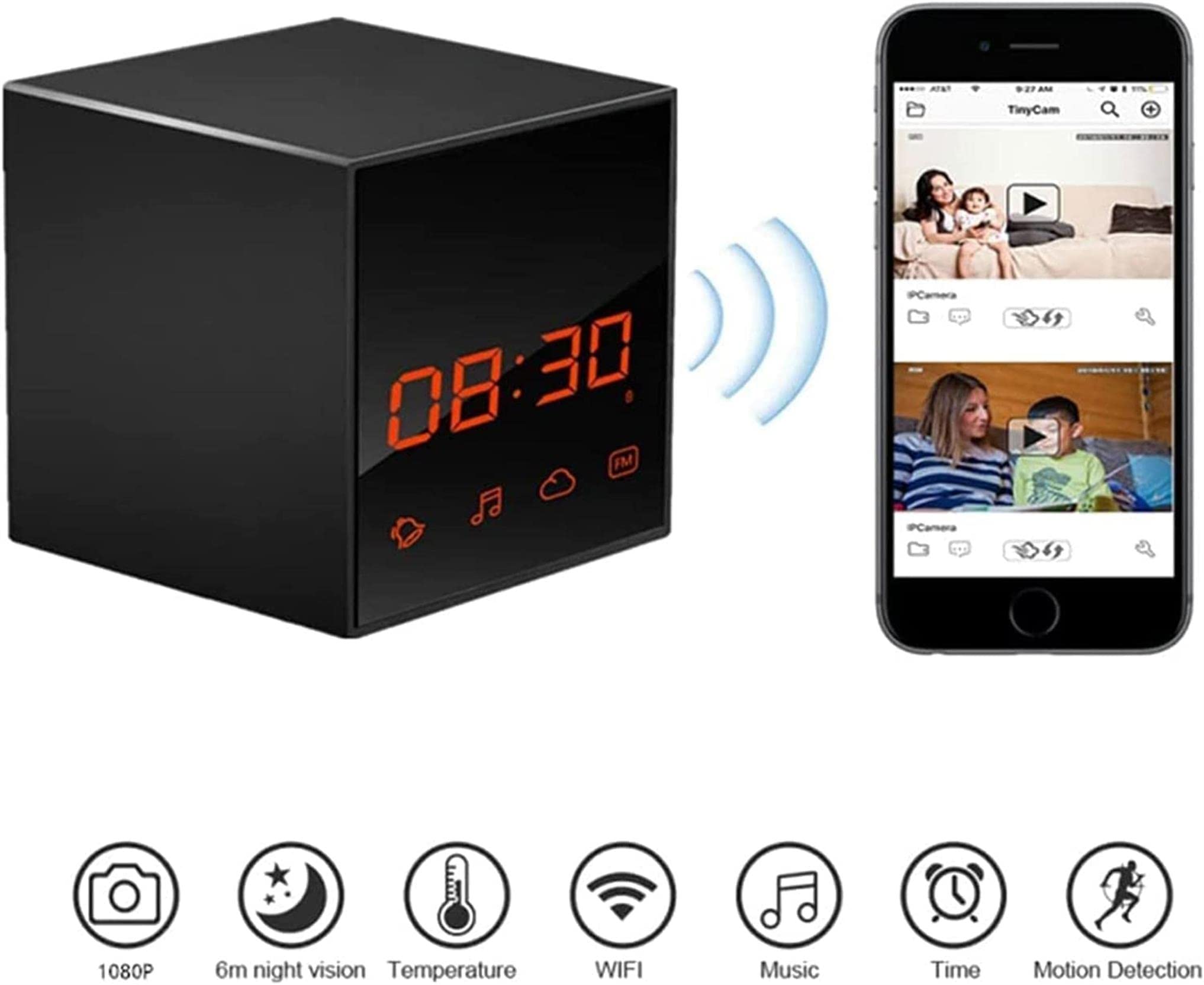 Reloj de cámara espía oculta WiFi, cámara de seguridad HD 1080P, visión nocturna, detección de movimiento, grabación de video, vigilancia remota para el hogar y la oficina ++ 64 GB