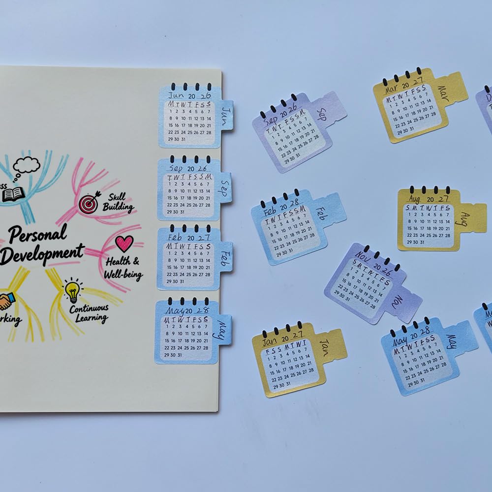 Perpetual Planner Monthly Tabs Calendar Stickers for Study Planners, Office Reports, Project Files, Fitness Trackers (Melodious)