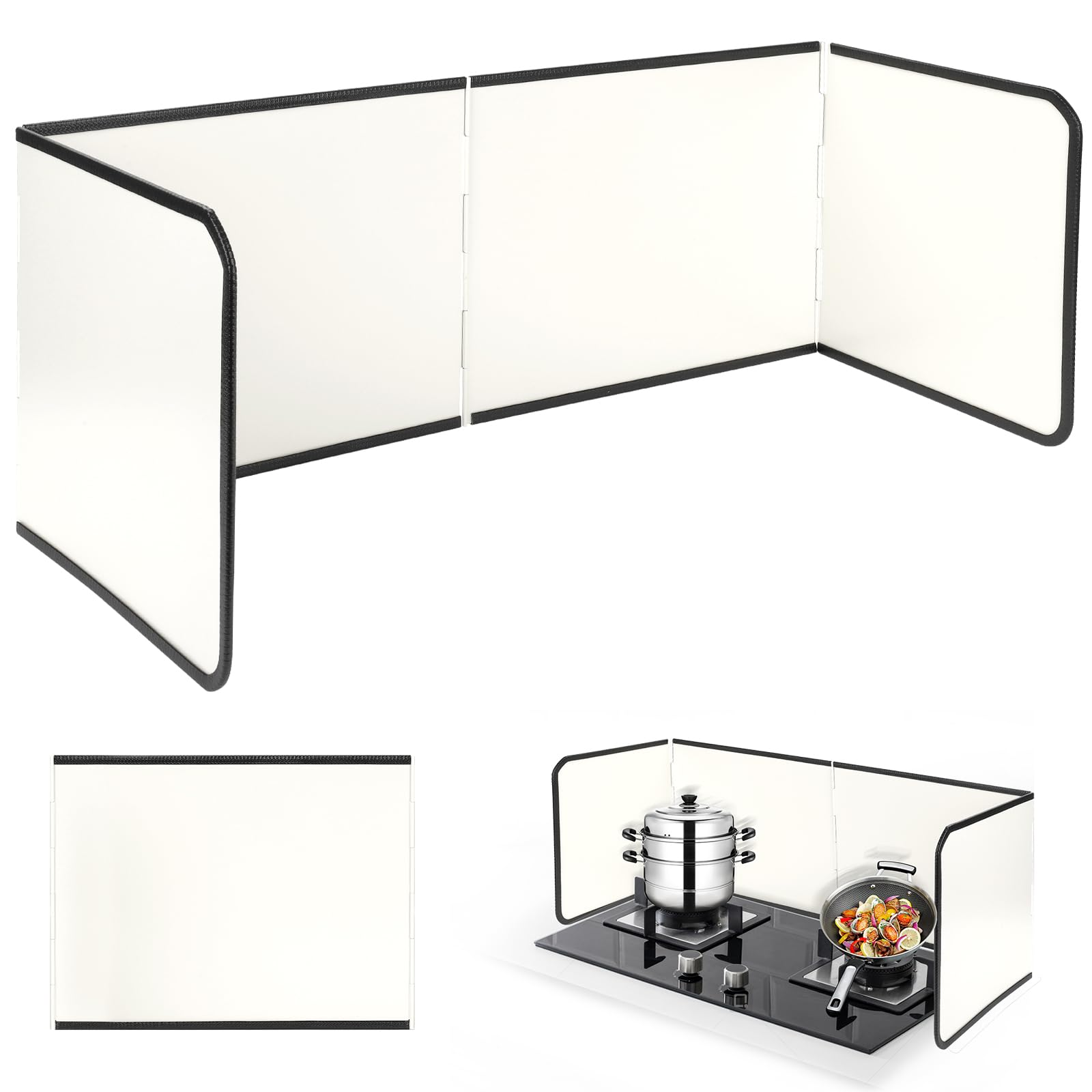 FoiiLiio Protector Salpicaduras Cocina, Protector Salpicaduras Pared con Revestimiento Antiadherente, 4 Lados Antisalpicaduras Cocina, Plata, Plegable, para Cocina, Asado, Fregadero (Beige)