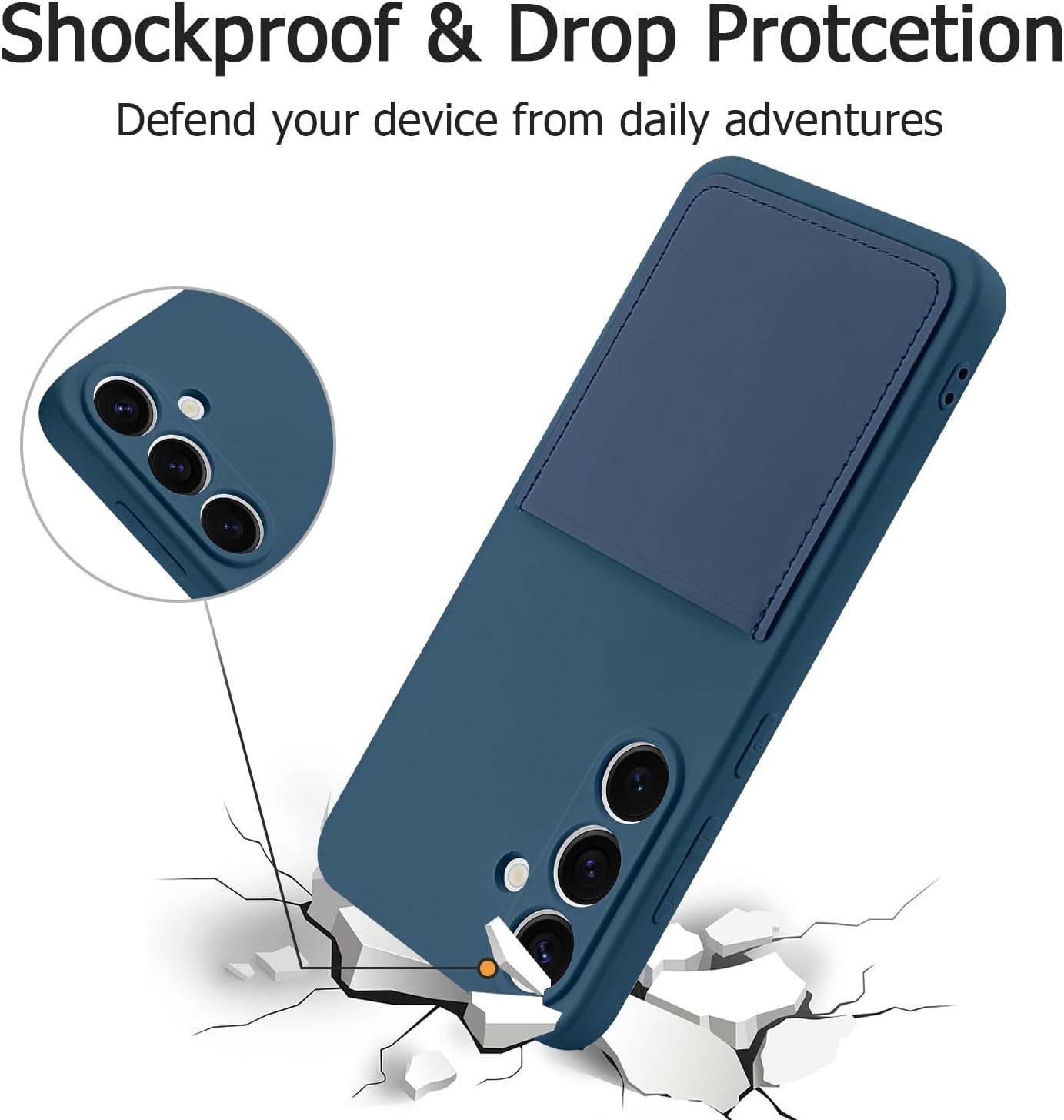 Designed for Samsung Galaxy S25 Case with Card Holder for Women Men Soft Liquid Silicone Cover [Microfiber Lining] Shockproof Slim for Samsung Galaxy S25 Wallet Case Blue - Image 5