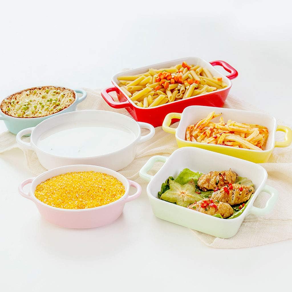 Baking Dish Rectangular Ceramic Grilled Cheese Risotto Baking Pan Microwave Oven Baking Dish Western Pottery 6 Color Optional Bakeware (Color : Yellow) (Pink)