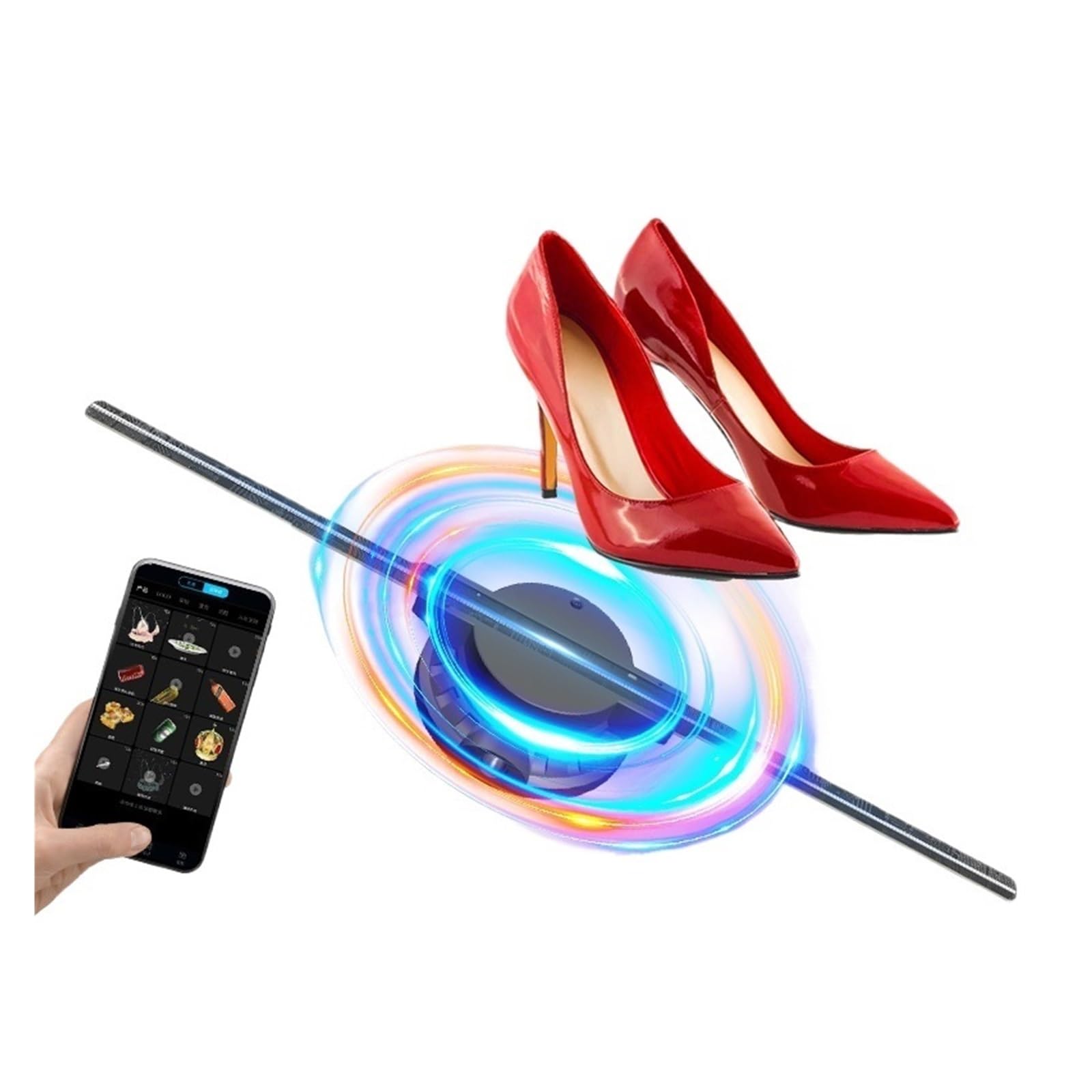 Wentylator z hologramem 3D, 42cm 2-łopatkowy wentylator holograficzny 3D zawieszenie pneumatyczne hologram reklamowy wyświetlacz LED nagie oko