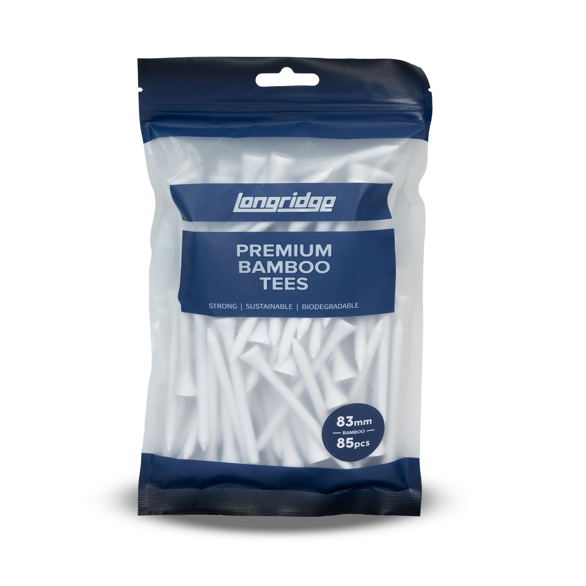 Longridge Bamboo Golf Tees, 83mm (85 Pcs), White, Sustainable, Biodegradable Golf Tees