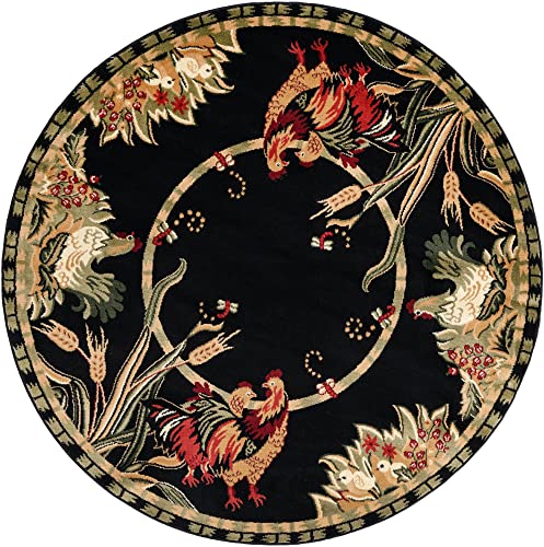 Image of Unique Loom Barnyard Collection Area Rug - Farm (6' 1 inch Round, Black / Cream)