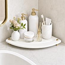 Corner Counter Shelf, Water Absorbing Stone Drying Tray Mat for Kitchen & Bathroom Sink, Diatomaceous Gold Faucet Coaster Soap Dish Rack Riser Dispenser Sponge Holder, White, 8.5" x 8.5"