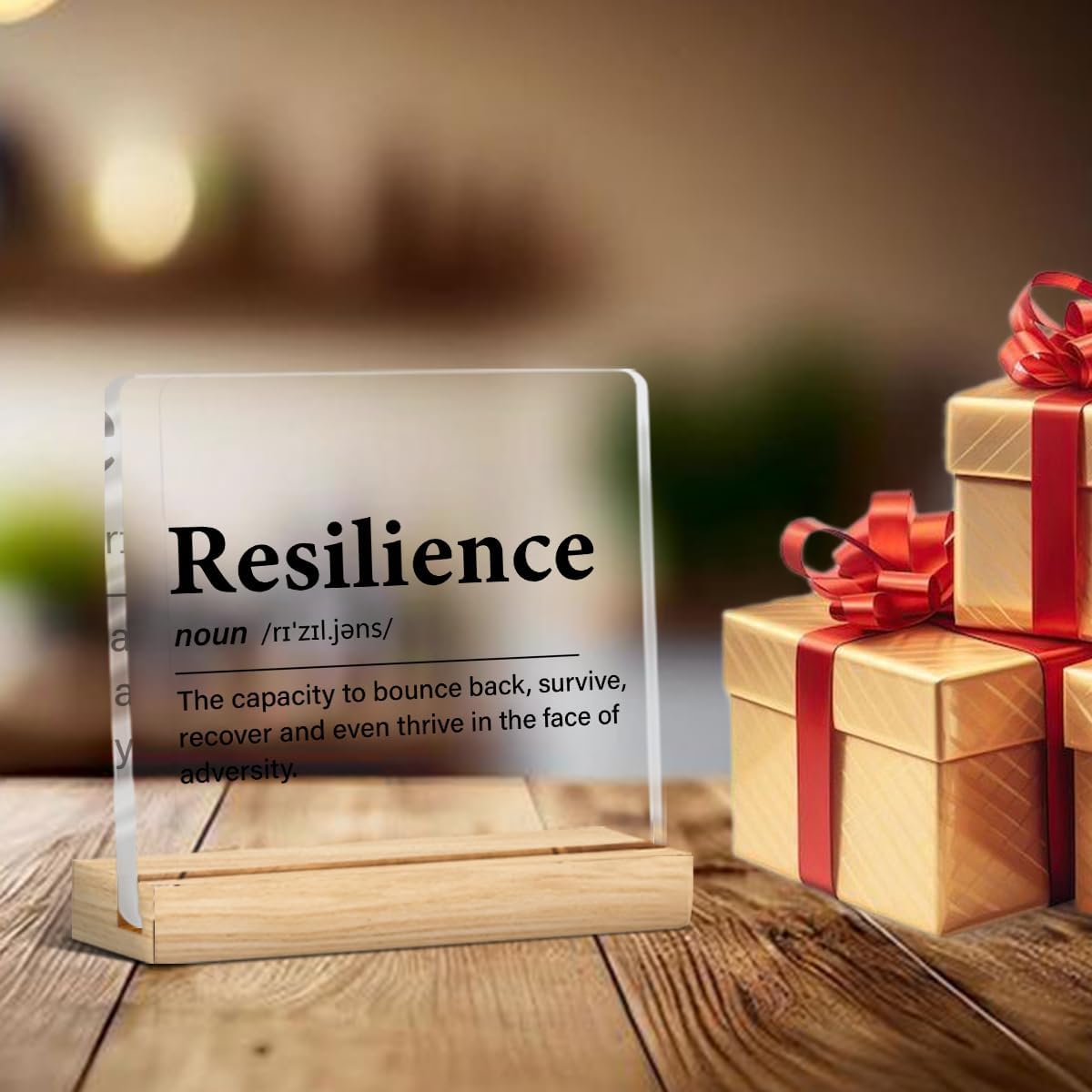 Inspirational Gifts for Women Men, Motivational Encouragement Gifts Resilience Definition Clear Acrylic Desk Decor Decorative Sign for Home Office, 4 x 4 Inches - Image 7