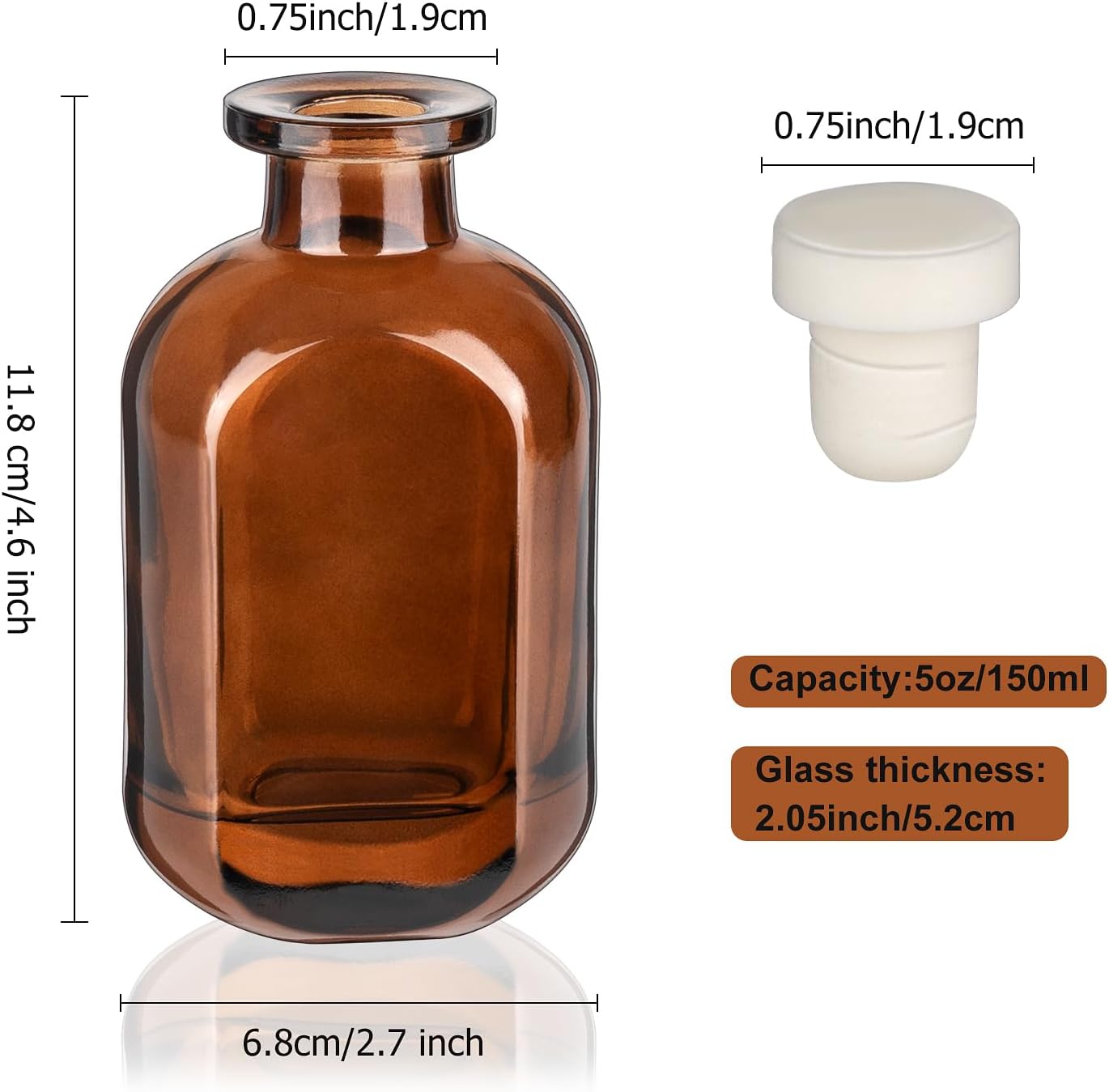 2 Pack 5oz/150ml Glass Reed Diffuser Bottles - Refillable Aromatherapy Storage Containers (Brown)
