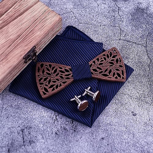 Corbata de madera para hombre, artesanal, hueca y tallada miniatura 3