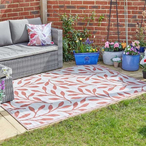 Marco Paul Large Outdoor Rug 150 x 210 cm Waterproof Indoor Outdoor Garden Rugs - UV Resistant Pink Leaves Style Patio Carpet - Lightweight Portable Picnic Rug for Balcony & Camping Rugs