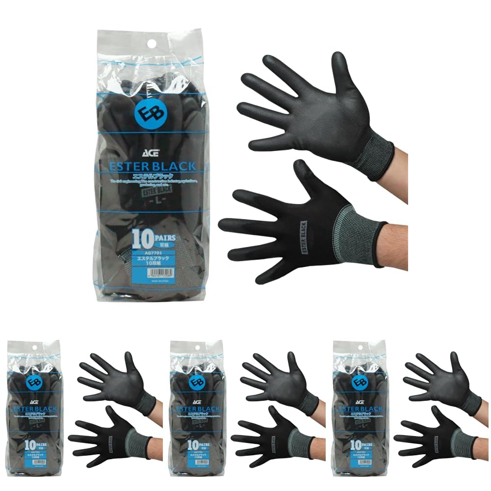 Amazon | [エース] ウレタン背抜き手袋 エステルブラック 10双パック
