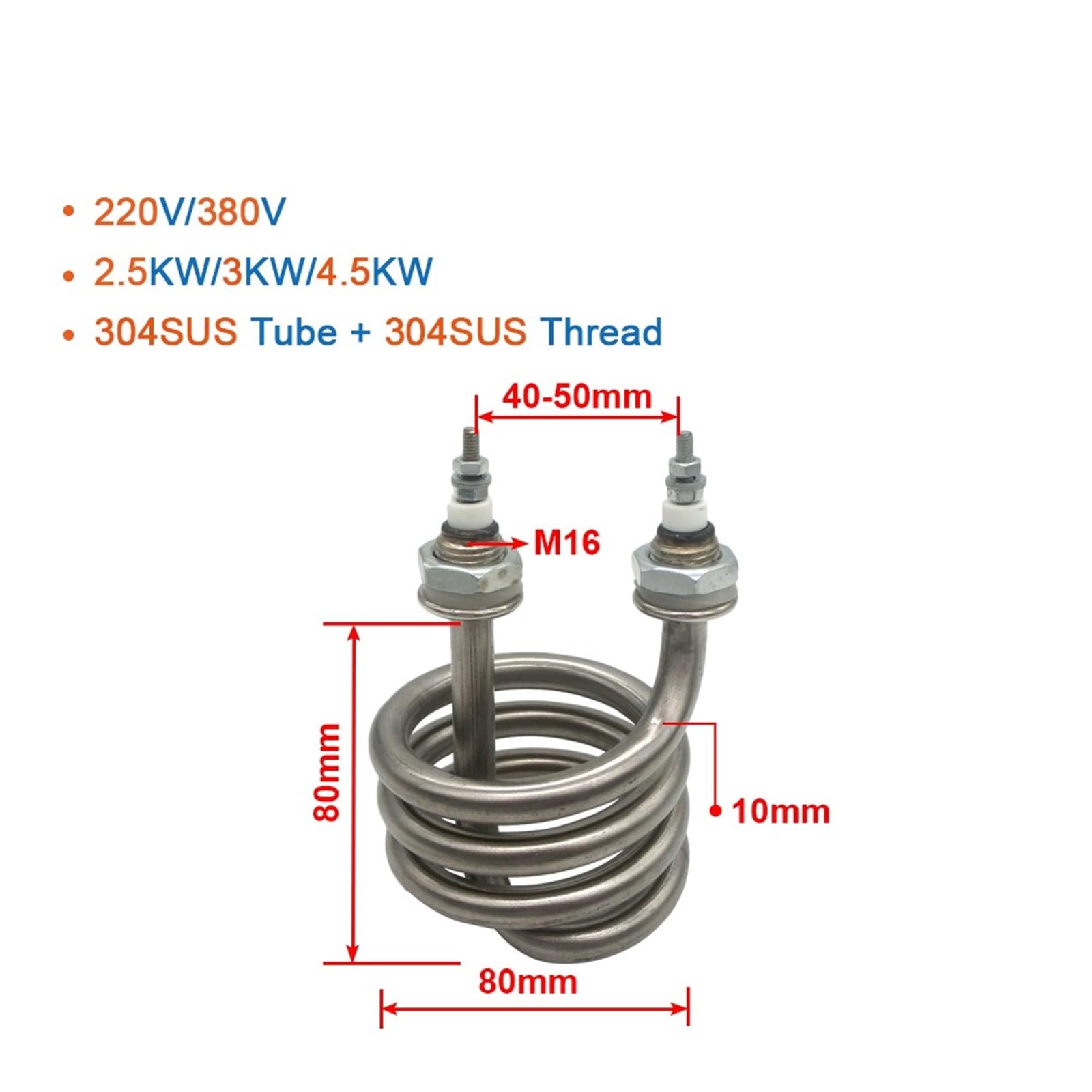 220V 380V Heizung for Wasser 304 Edelstahl Rohr Elektrische Element Ersatzteile 1Pcs(220V 304SUS,3000W 80mm M16)