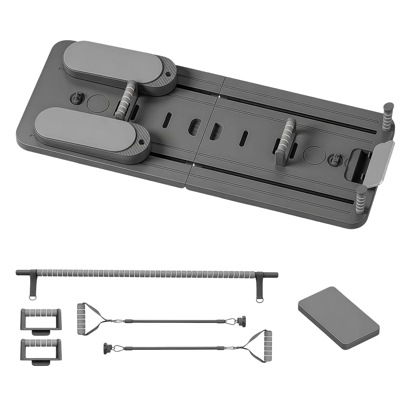 Planche de Pilates, Reformer Pilates Pliable et Multifonctionnelle, Pilates Board D'entraînement pour la Maison avec Minuterie et Bande Résistance, Planche Fitness à Rail Allongé Adaptée (Noir)