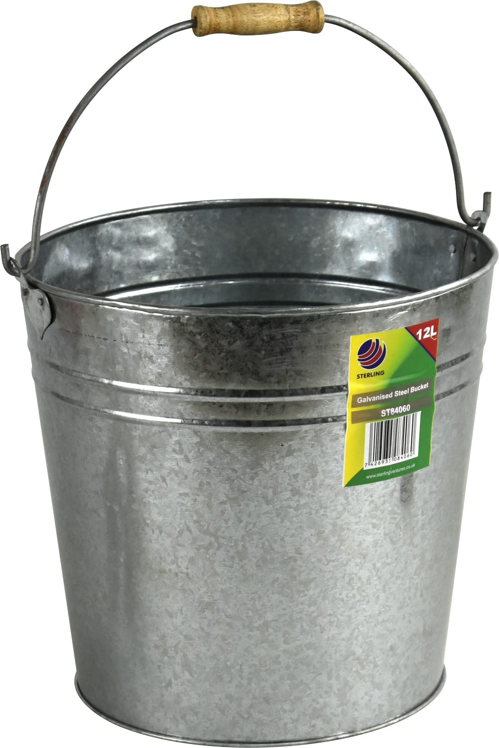 Sterling Ventures Silver Heavy Duty Galvanised Steel Metal Bucket Pail With Handle (12L)