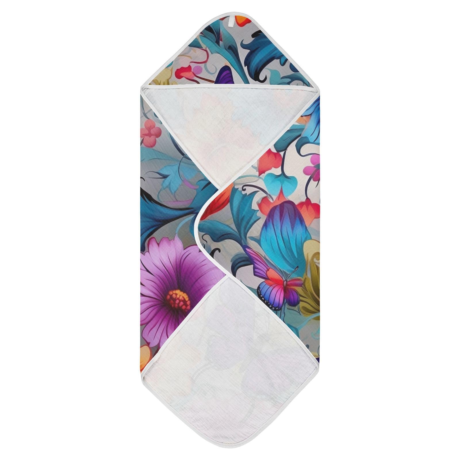 PaChyLuu Colorful Floral Baby Hooded Towel Soft Cotton Baby Towels Ultra Absorbent Bath Towel for Babies Boys Girls, 30x30 Inch