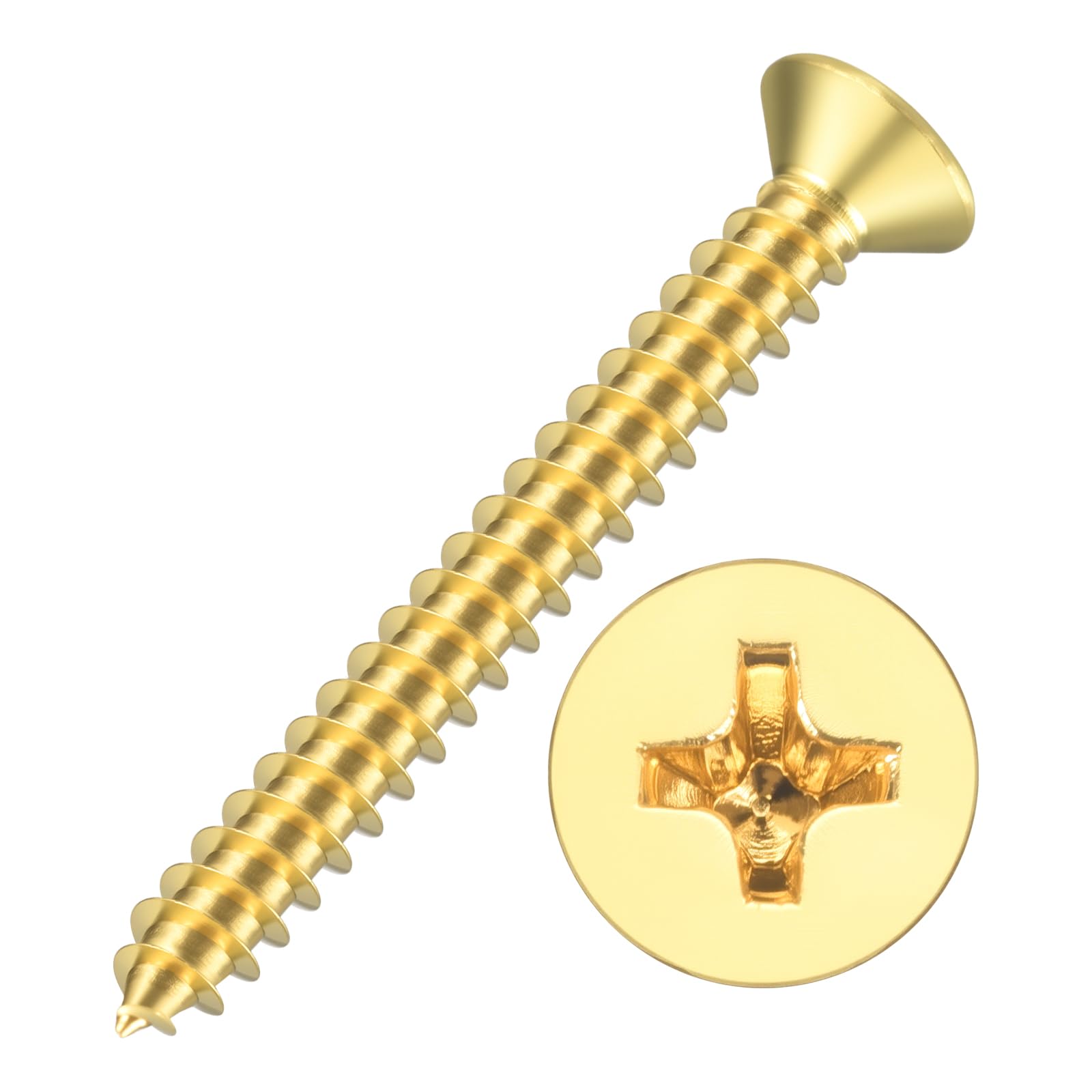 Kozelo 100pcs Phillips Flat Head Wood Screws - [#7x1-1/4"] Brass Countersunk Self Tapping Screws for Furniture Assembly, Interior Trim, Outdoor Construction, Brass