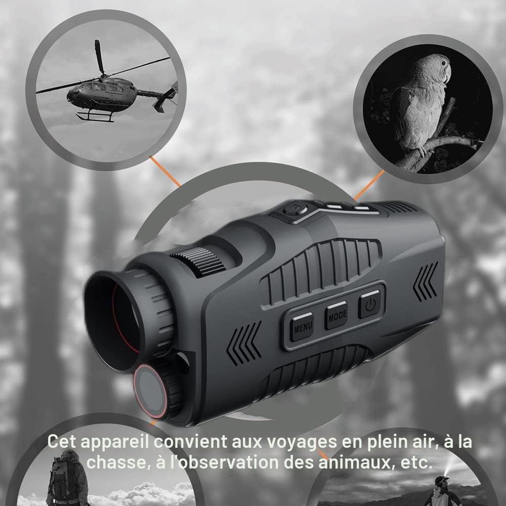 Vision Nocturne monoculaire 1080P, Appareil de Vision Nocturne avec lumière Infrarouge à 7 Niveaux,Zoom numérique 5X,2000 mAh,Utilisation de Jour comme de Nuit pour la Prise de Photos et de vidéos