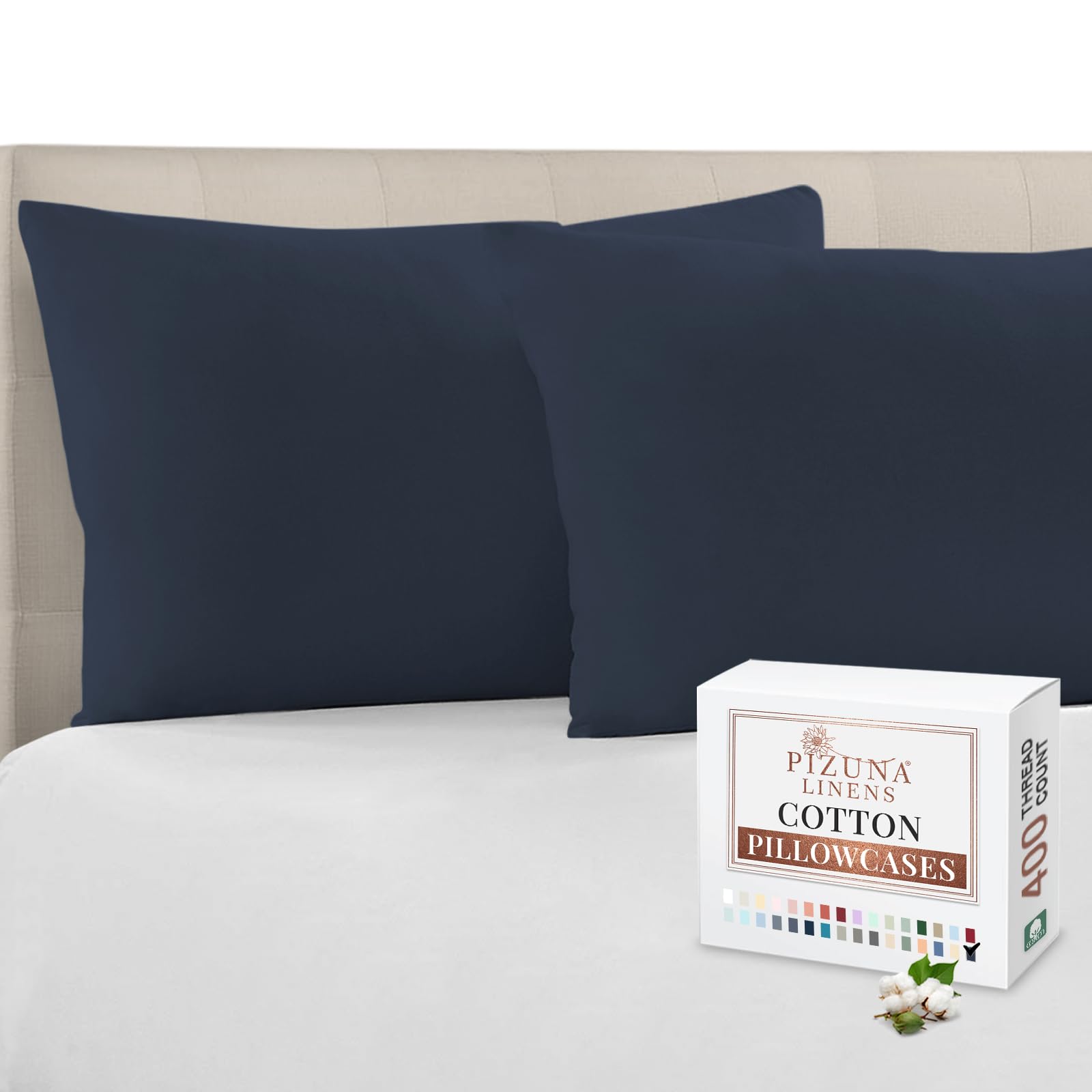 – Pizuna Pure Combed Cotton Pillow Case 48 x 74 cm Dark Blue, 400 Thread Count Soft Luxurious 100% Long Staple Cotton Sateen Weave Pillow Cover (Cooling Pillowcase Dark Blue- 2 PC)