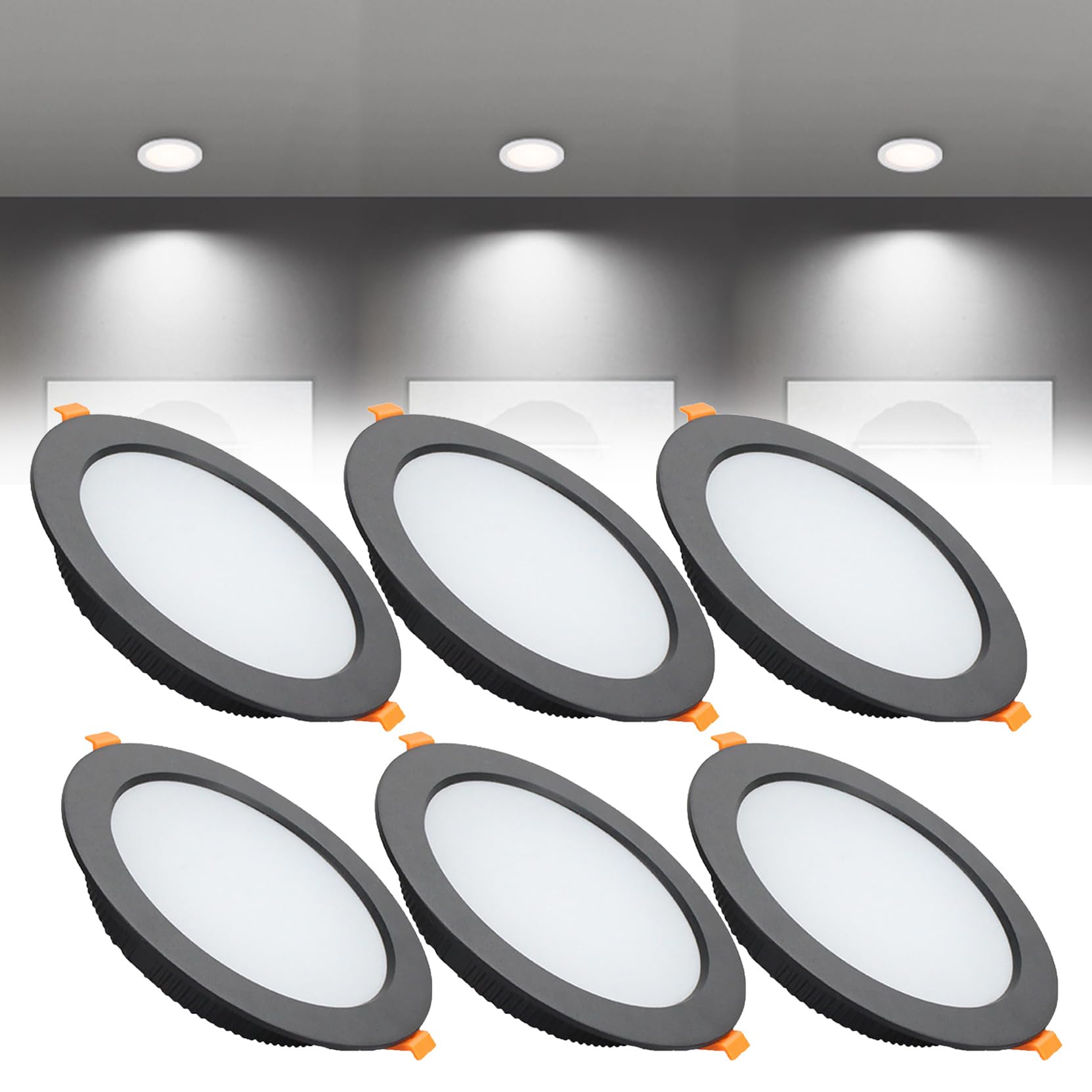 Syibelters 12W LED Recessed Ceiling Lights 145mm Cold White 6000K 12W 240LM, Cut Φ110-130mm, AC110-240V Ultra Slim Downlights, LED Panel Light for Living Room Hallway, 6 Pack
