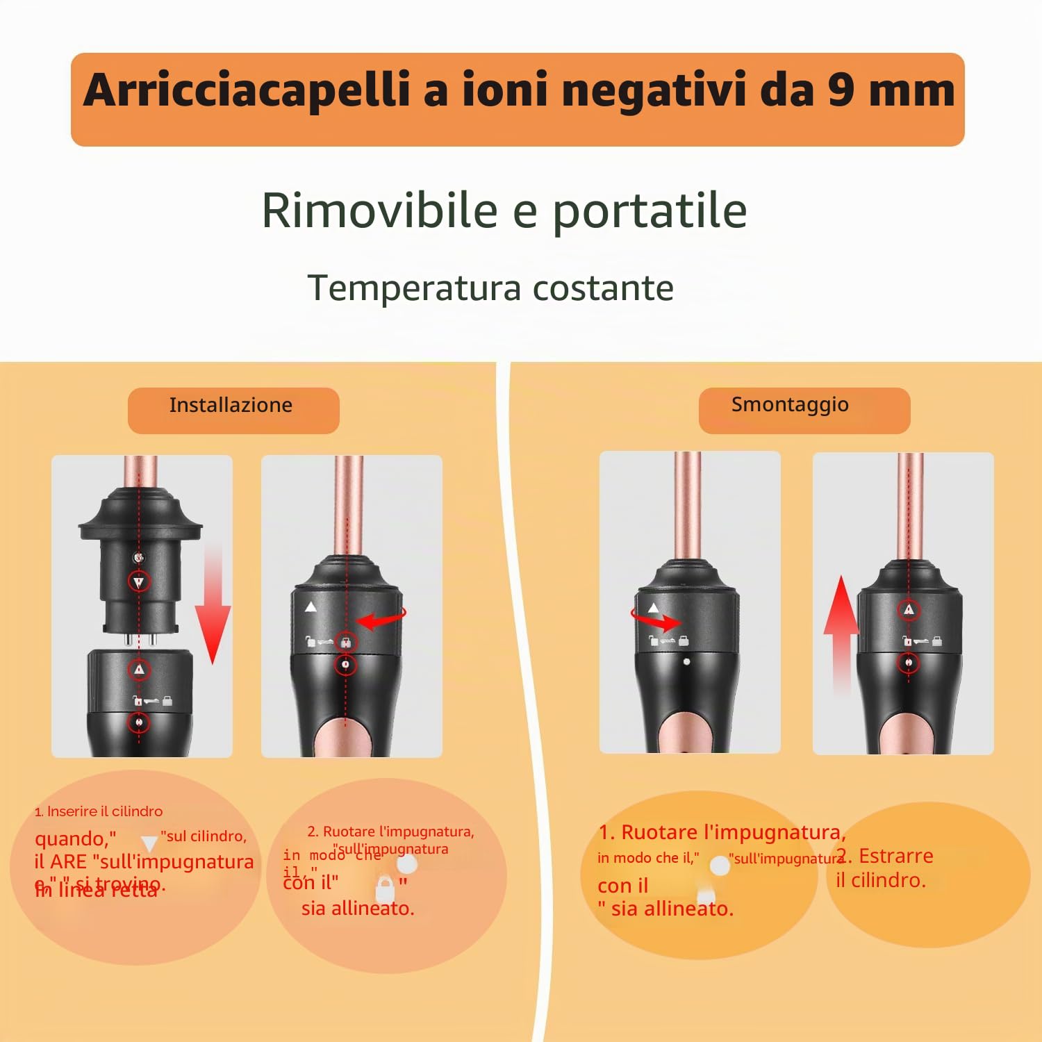 Ferro arricciacapelli piccoli ricci, mini arricciacapelli Haglater 9 mm, arricciacapelli sottili sottili e stretti, riscaldamento rapido 40 secondi, 2 temperature 180 °C/210 °C, bigodini per capelli