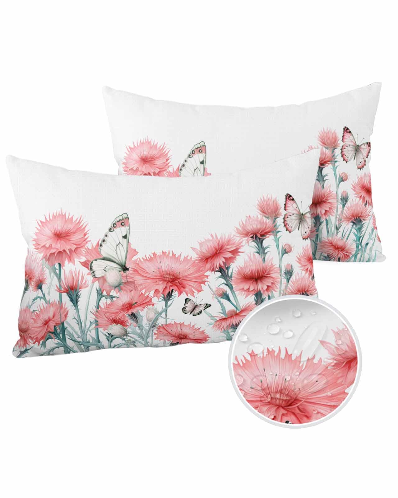 Boanket Lumbar Pillow Covers 12 x 20 in, Red Spring Floral Waterproof Throw Pillow Cover Set of 2, Summer Botanical Elegant Home Decorative Rectangle Cushion Covers for Patio/Tent/Couch/Garden